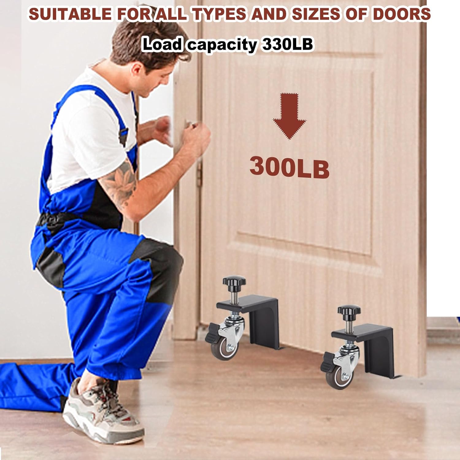 2PCS Door Installation Kit Holds up tp 330LBS, Heavy Duty Door Installation Dolly Easy Install for Single Person Door Tools for Doors from 1.18” to 1.97”